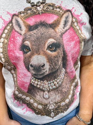 Pink Donkey Graphic Tee with Rhinestone Frame | Western Cowgirl Statement Shirt