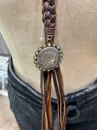 Braided Leather Buffalo Nickel Bolo Necklace