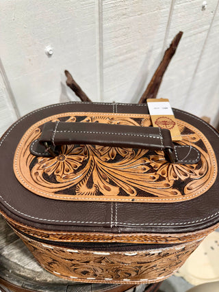 Tooled Leather Western Makeup & Jewelry Organizer Case | Cowgirl Travel Cosmetic & Jewelry Box