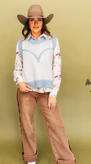 Dakota Knit Denim Western Yoke Sweater Vest