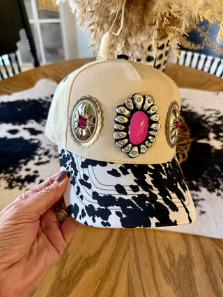 Hot Pink Cowhide Concho Trucker Hat