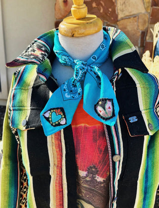 Wings of Prayer Embroidered Turquoise Bandana Wild Rag Scarf