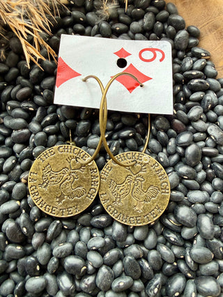 Brothel Coin-Vintage Brass Western Coin Hoop Earrings – Chicken Ranch & Good For All Night