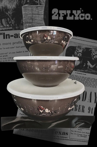 Super Fly Western Ranch Bowl Set with Lids – Cowboy & Hereford Cattle Print Nesting Kitchen Bowls