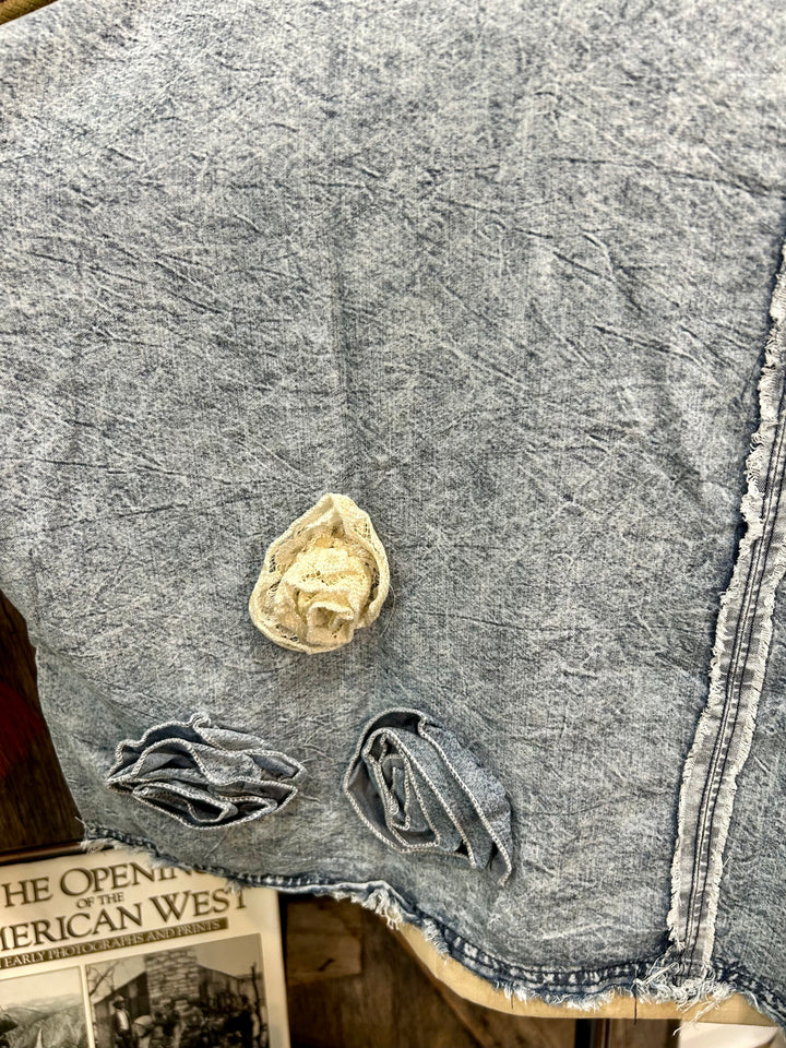 I NEVER PROMISED YOU A ROSE GARDEN DENIM TOP