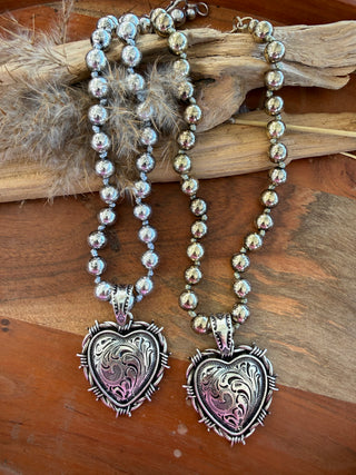 Barbed Wire Heart Western Concho Necklace – Gold or Silver