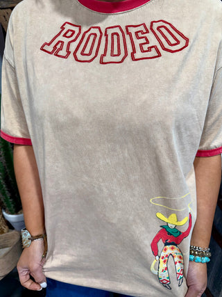 Varsity Rodeo Graphic Tee for Women | Vintage Western Ringer Cowgirl Shirt