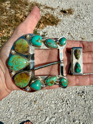 Custom Authentic Kingman Turquoise Statement Belt Buckle Set