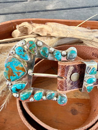 Custom Authentic Kingman Turquoise Statement Belt Buckle Set