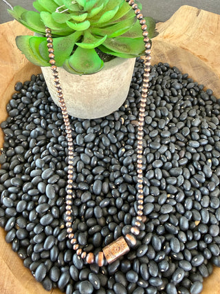 18” Copper Pearl Necklace with Barrel Bead