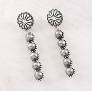 Western Faux Navajo Pearl Concho Drop Earrings