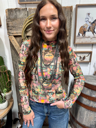 Sterling Kreek Cosmic Cowgirl Long Sleeve Mesh Top