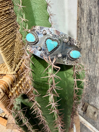Turquoise Heart & Oval Sterling Silver Cuff Bracelet- Southwestern