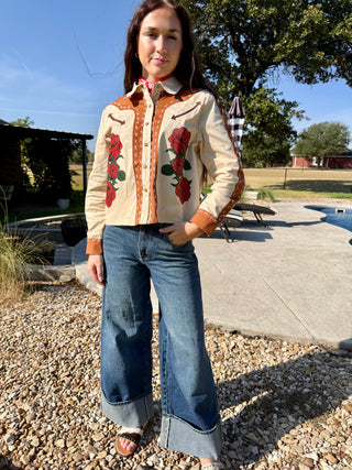 Western Saddle & Rose Button Down Shirt – Vintage Rodeo Style