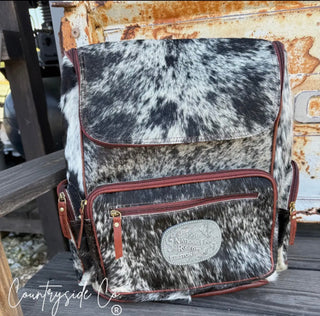 Vintage NFR Buckle Cowhide Backpack – Western Leather Conceal Carry Backpack with Tooled Flap & Laptop Compartment -Diaper Bag 