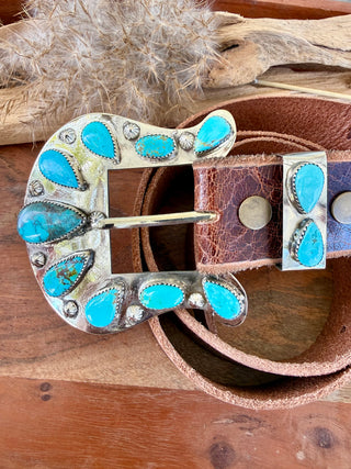 Custom Authentic Kingman Turquoise Statement Belt Buckle Set