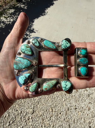 Custom Authentic Kingman Turquoise Statement Belt Buckle Set