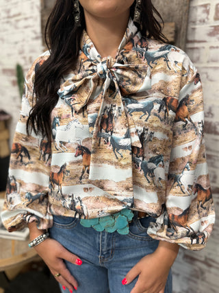 Running Horses Bow Tie Top