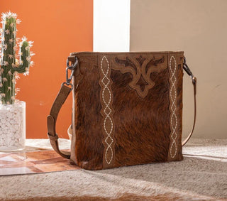 Western Cowhide Tooled Crossbody Bag-TR198G-9360BR