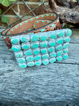 Turquoise/Pink Clay Belt Buckle