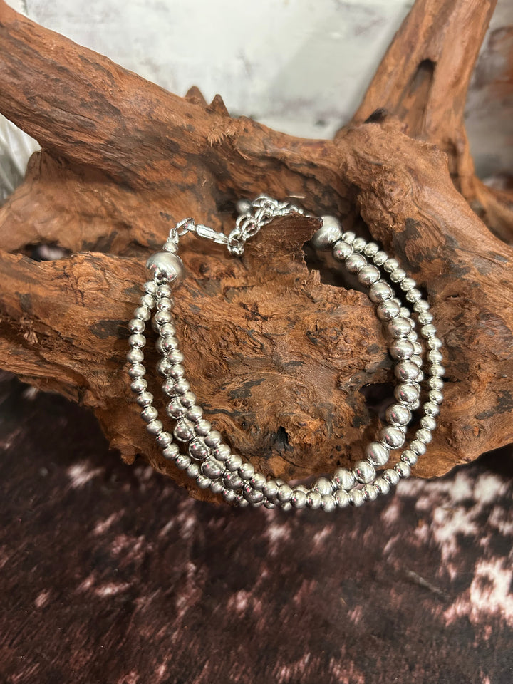 Handmade Silver Navajo Inspired Bead Adjustable Bracelet