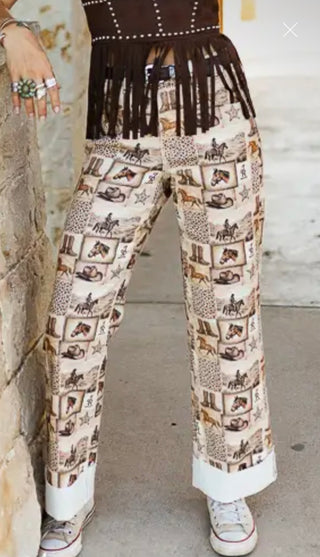 A Western Story Print Mid-Rise Cuffed Jeans
