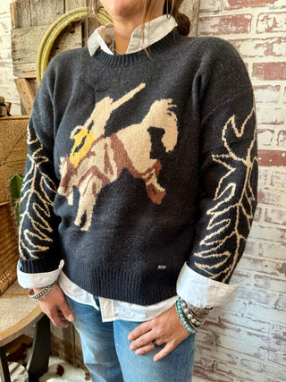 Rodeo Cowboy Graphic Sweater – Western Bronc Rider Pullover