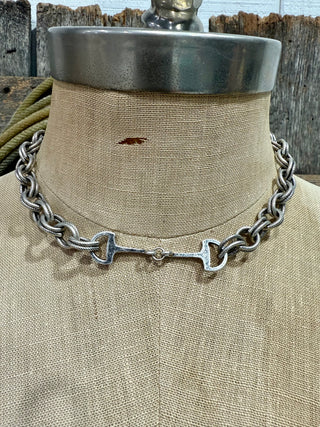 Silver Western Snaffle Bit Chain Necklace | Chunky Rope Link Cowgirl Jewelry