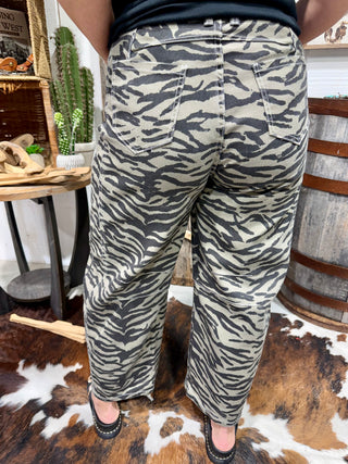 Zebra Print Cropped Barrel Jeans | High-Rise Relaxed Fit Statement Denim