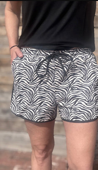 Cowgirl Zebra Print Shorts for Women | Western Lounge Shorts with Pockets | Black & White Animal Print