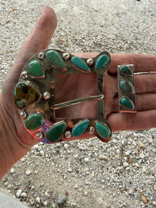 Custom Authentic Kingman Turquoise Statement Belt Buckle Set