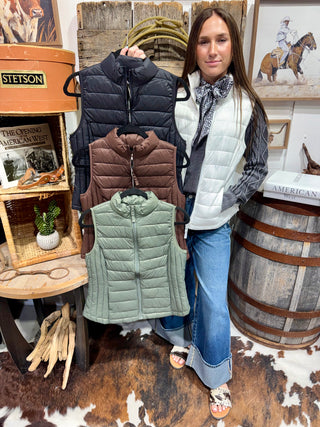 Everyday Lightweight Packable Puffer Vest – Black, Chocolate, Sage & Ivory