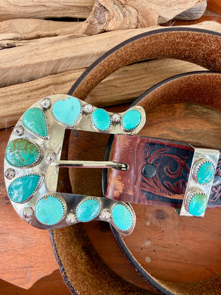 Genuine Turquoise Artisan Custom Statement Buckle & Keeper Set