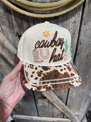 Cowboy Hat Western Snapback Cap | Cow Print Brim Embroidered Cowgirl Hat