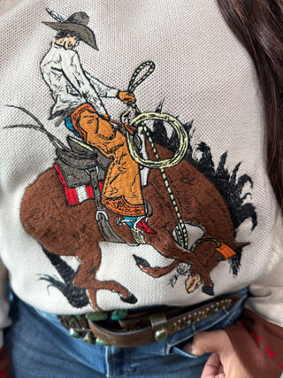 Cowboy Bronco Rider Western Sweater – Rodeo Graphic Knit Pullover
