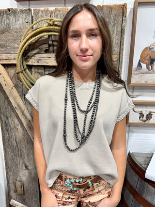 Cream Saddle Stitch Mom Crop Sweater
