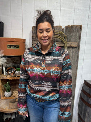 Mount Whitney Aztec Henley Pullover – Cozy Southwest Print Top