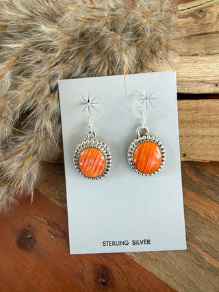 Orange Spiny Oyster Sterling Silver Dangle Earrings