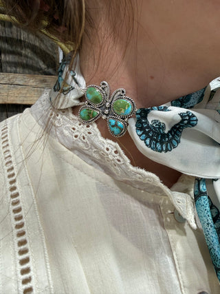 Sonoran Gold Butterfly Twilly Slide | Sterling Silver Scarf Slide with Authentic Sonoran Gold Turquoise