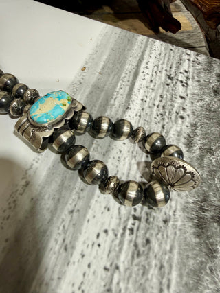 Robert Johnson Reversible Turquoise Jocla Navajo Pearl Necklace – 30” * Native American