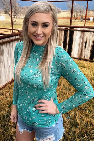 Turquoise Bandana Babe Mesh Top