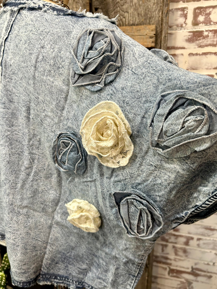 I NEVER PROMISED YOU A ROSE GARDEN DENIM TOP