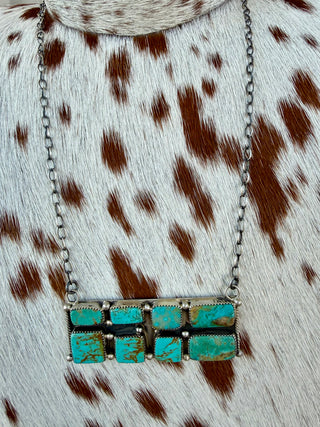 Native American Turquoise Sterling Silver Bar Necklace