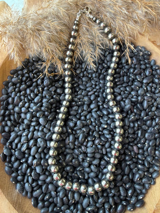 20”- 10MM German Silver Navajo Pearl Metal Beads Necklace – Handmade by Navajo Artists