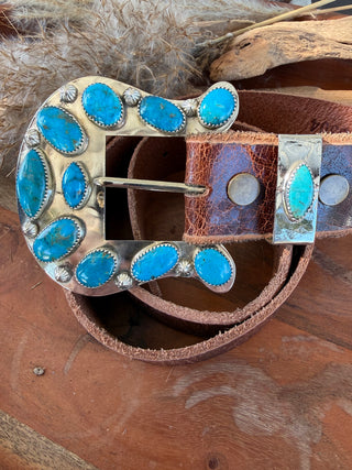 Custom Authentic Kingman Turquoise Statement Belt Buckle Set
