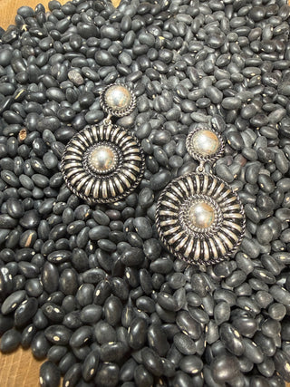 Western Concho Drop Earrings | Vintage-Style German Silver Statement Jewelry