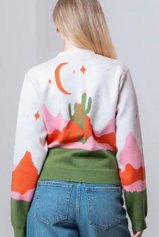 Western Desert Horse Cardigan Sweater | Beige Multi Cowboy Button-Up Knit