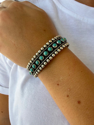Sterling Silver Sleeping Beauty Turquoise & Pearl Cuff Bracelet