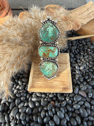 Statement Triple Turquoise Adjustable Ring-German Silver