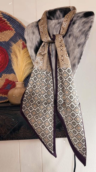 Brown Western Print Silk Twilly